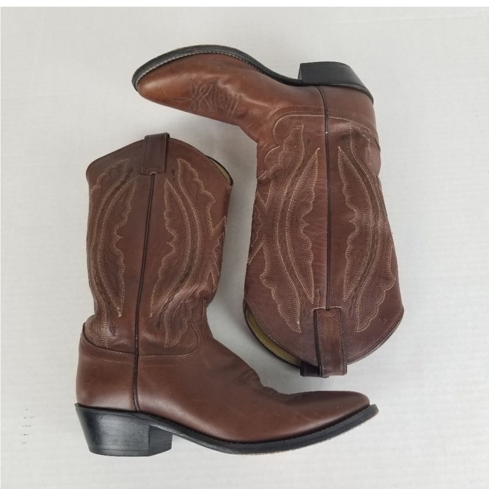 Justin Western Pointed Toe Brown Cowboy Boots Size 7.5D